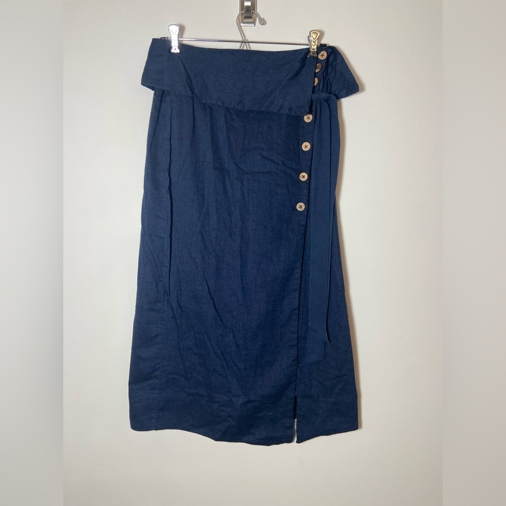 FREE PEOPLE Womens Navy Slitted Buttons On Side Midi Tie Skirt Size XS New